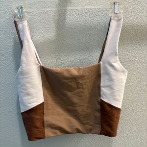Abercrombie YPB Color block Brown and Cream Sports Bra - Curve Love Size M
